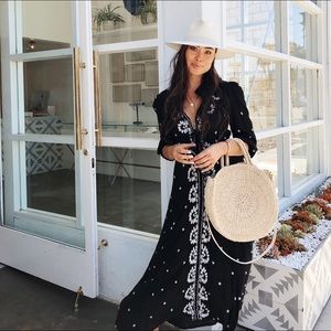 Free People Embroidered V Maxi Dress (Black)